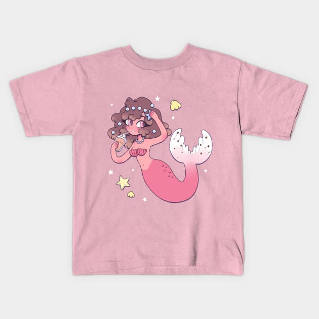 Coffee Mermaid Kids T-Shirt by Trsgatos